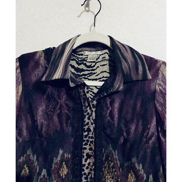 Alberto Makali Top Womens Small Purple Animal Print Knit Chiffon Boho Artsy - Picture 3 of 7